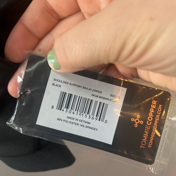 Tommie Copper Womens Shoulder Support Bra W/ Zipper Black XL Copper & Zinc Infus - Picture 2 of 5